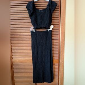 Black Pencil Skirt and Crop Top Set.